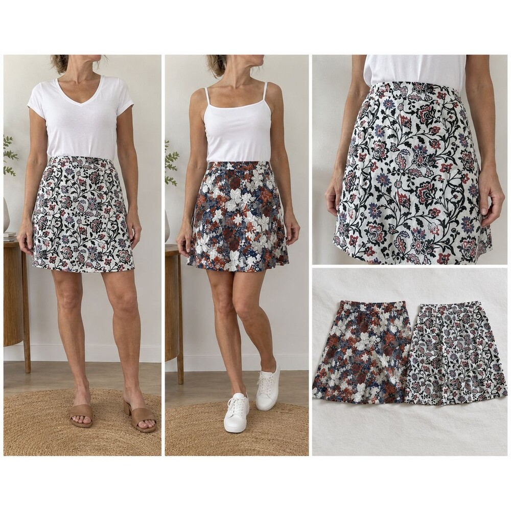 Lot of 2 Margaret M Skirts Women's Large Made in Canada Floral Pull-On Stretch